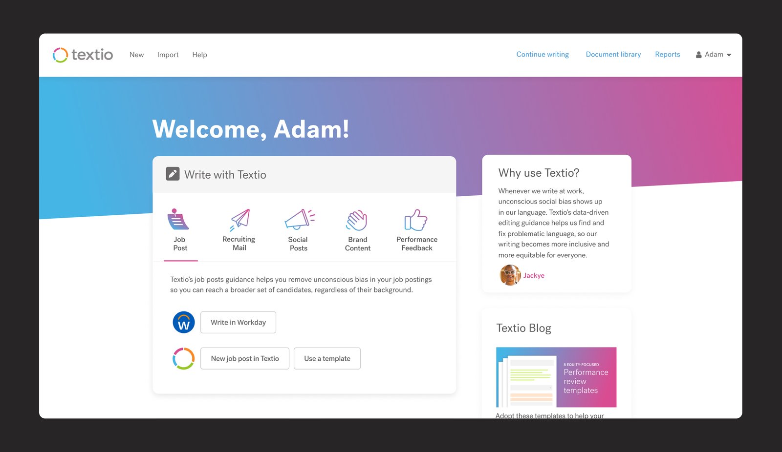 Textio Hub home